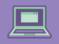 Graphic of a laptop computer on a lavender background, a window is open on the screen.