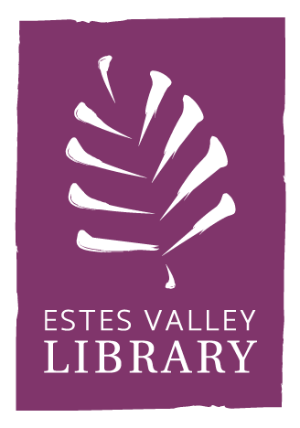 Estes Valley Library logo, a pinecone within a rectangle