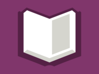 A graphic of an open book against a solid purple background.