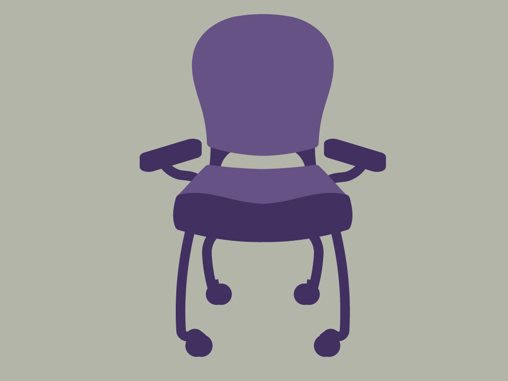 Link to Meeting Rooms page. A purple rolling chair on a gray background.