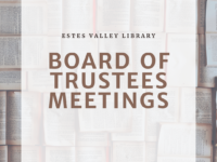 A background of open books overlaid with large block text letters that say "Board of Trustees Meetings"